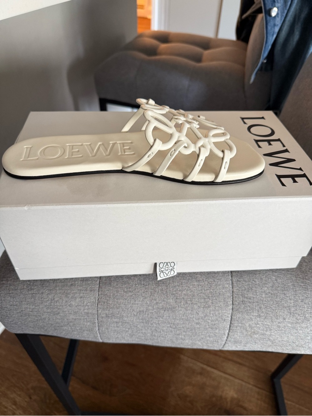 Loewe Ivory Anagram Knot Slide Sandals